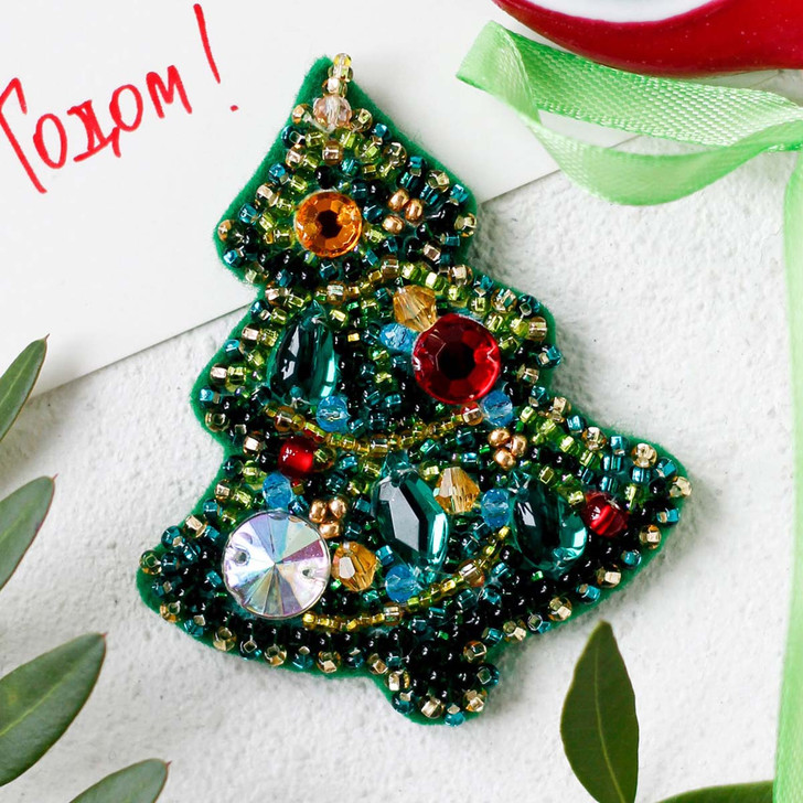 Abris Art Christmas Tree Brooch Beaded Embroidery Kit