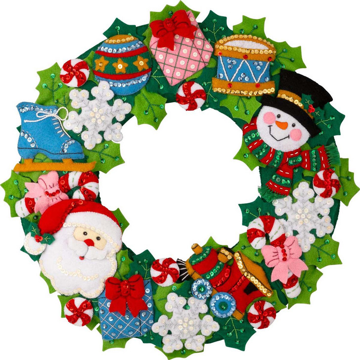 Bucilla Christmas Toy Wreath Felt & Sequin Kit
