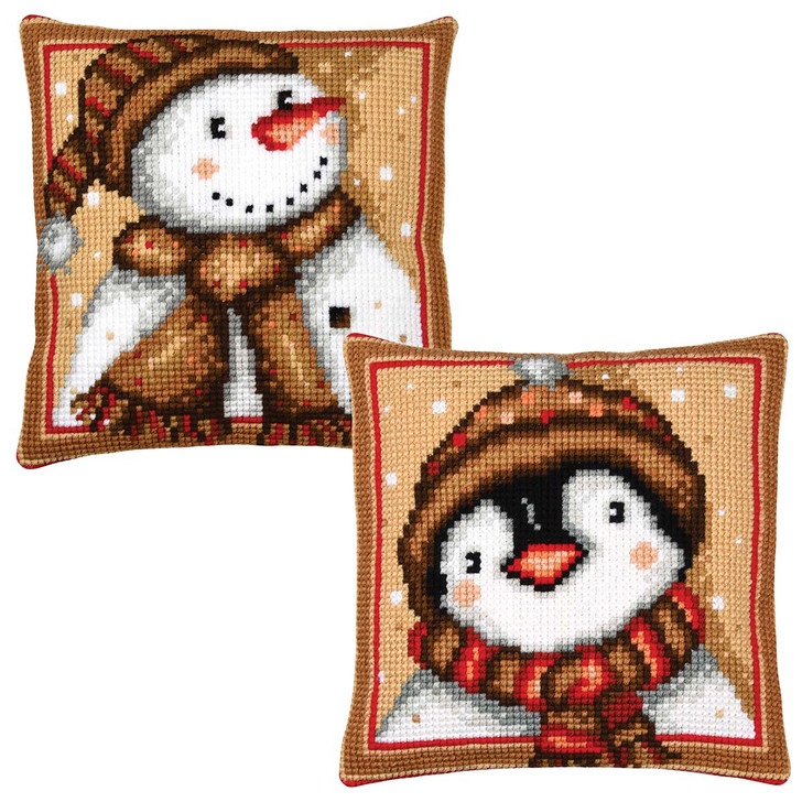 Vervaco Snowman & Penguin Cushion, Set of 2 Needlepoint Kit