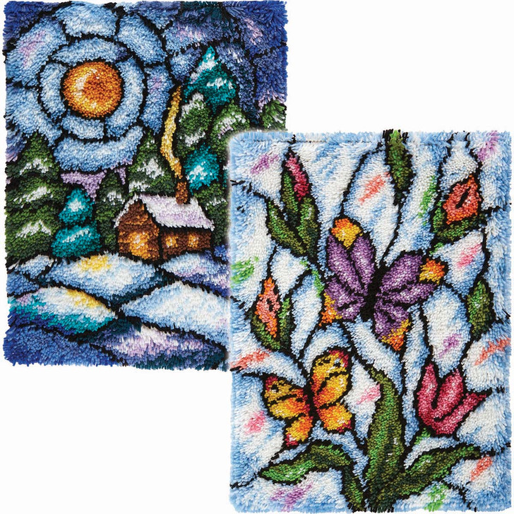 Herrschners Butterfly & Winter Stained Glass, Set of 2 Latch Hook Kit