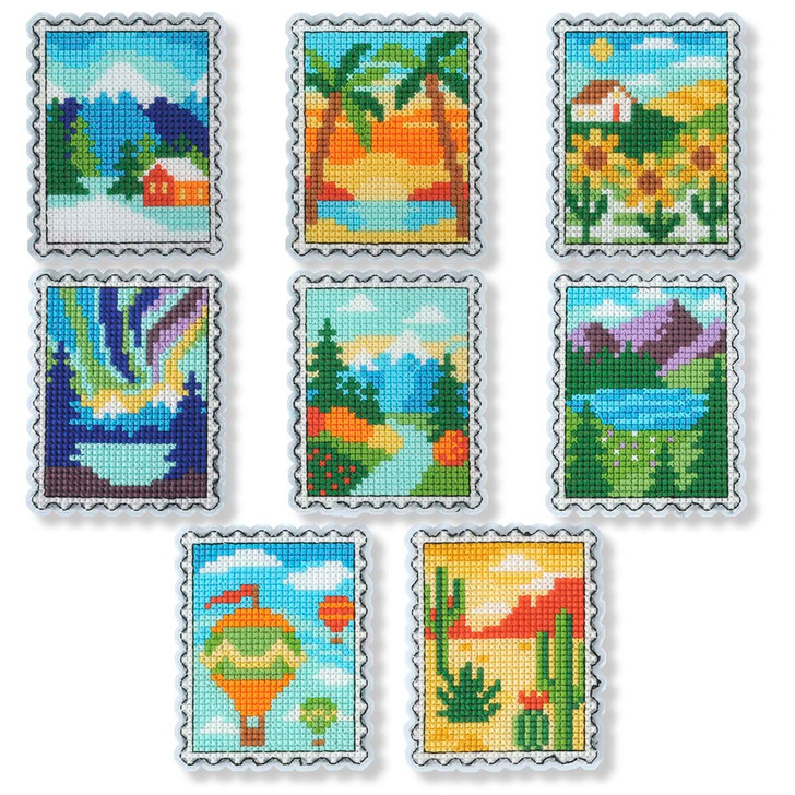 Herrschners Travel Stamp Magnets, Set of 8 Counted Cross-Stitch Kit