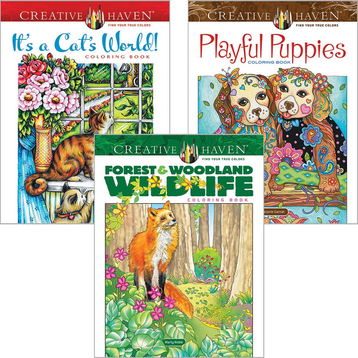 Dover Cats, Puppies & Wildlife, Set of 3 Coloring Book