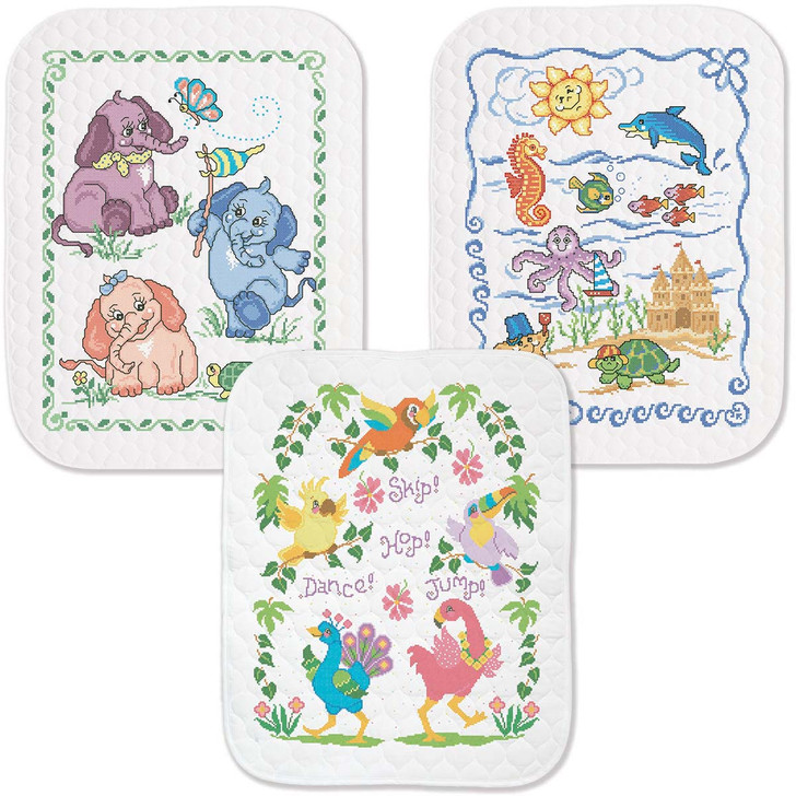 Baby by Herrschners Animal Baby Quilts, Set of 3 Stamped Cross-Stitch