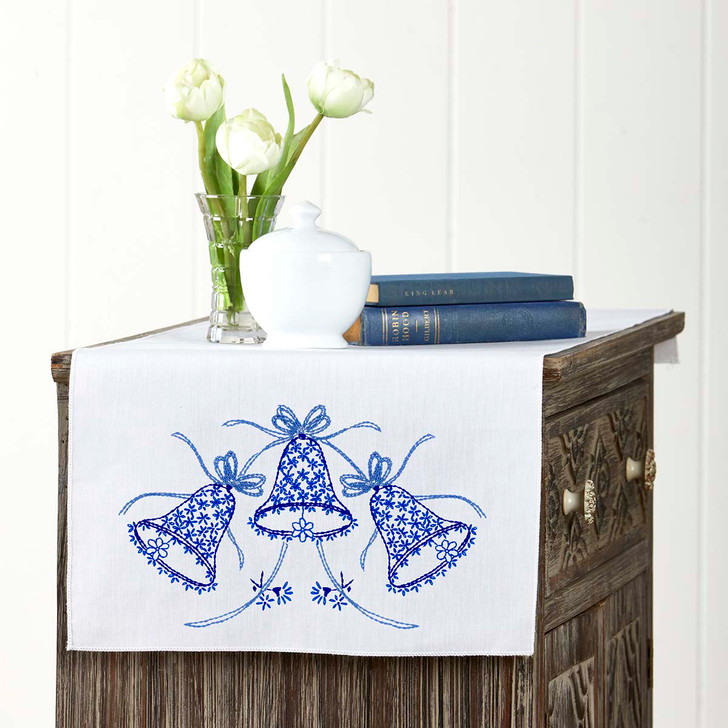 Herrschners Wedding Bells Dresser Scarf Stamped Embroidery