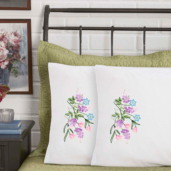 Herrschners Camellia Pillowcase Pair Stamped Embroidery