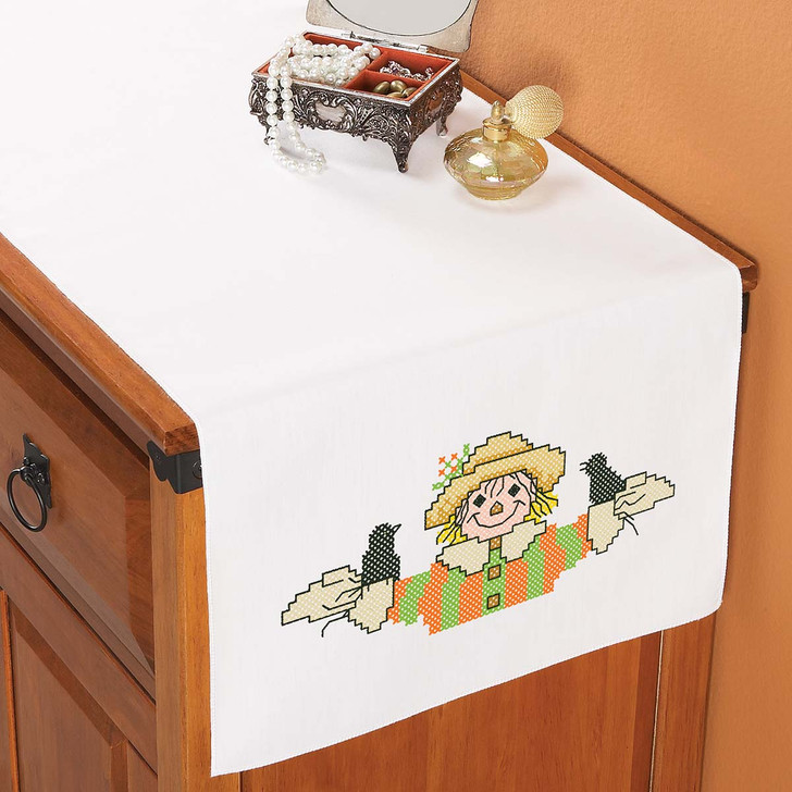 Herrschners Sunny Scarecrow Dresser Scarf Stamped Cross-Stitch