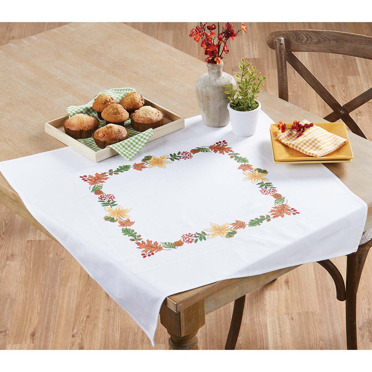 Herrschners Autumn Leaves Border Table Topper Counted Cross-Stitch Kit