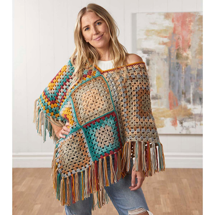 Herrschners Patchwork Granny Poncho Crochet Kit