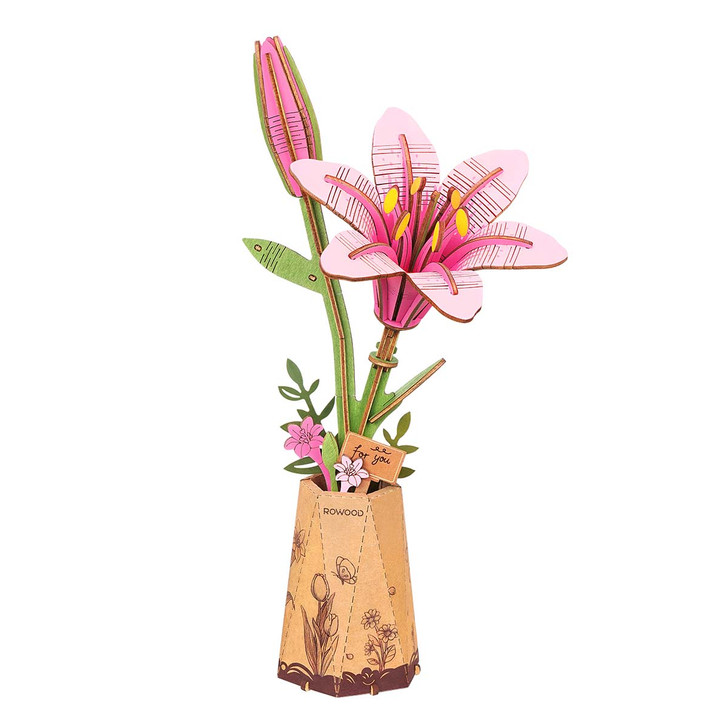 Robotime Wooden Pink Lily Model - Wood