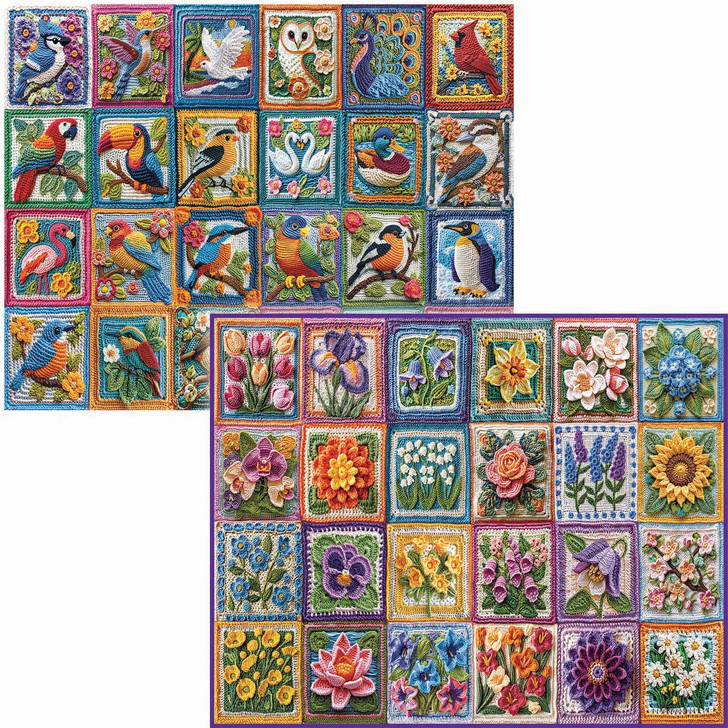 White Mountain Flower Crochet & Bird Crochet, Set of 2 Jigsaw Puzzle