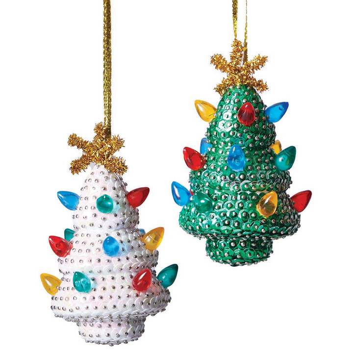 Herrschners Green & White Festival Tree, Set of 2 Ornament Kit