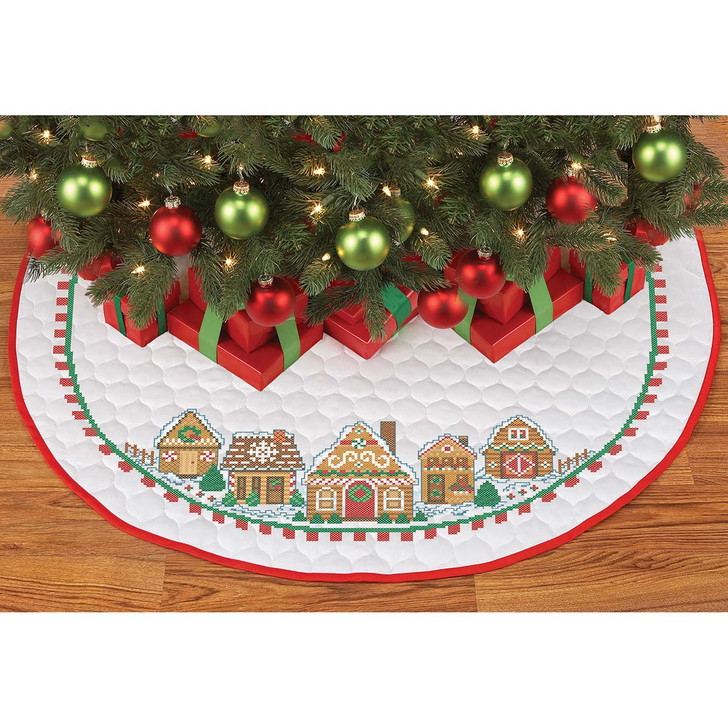 Herrschners Gingerbread Village Tree Skirt Stamped Cross-Stitch Kit
