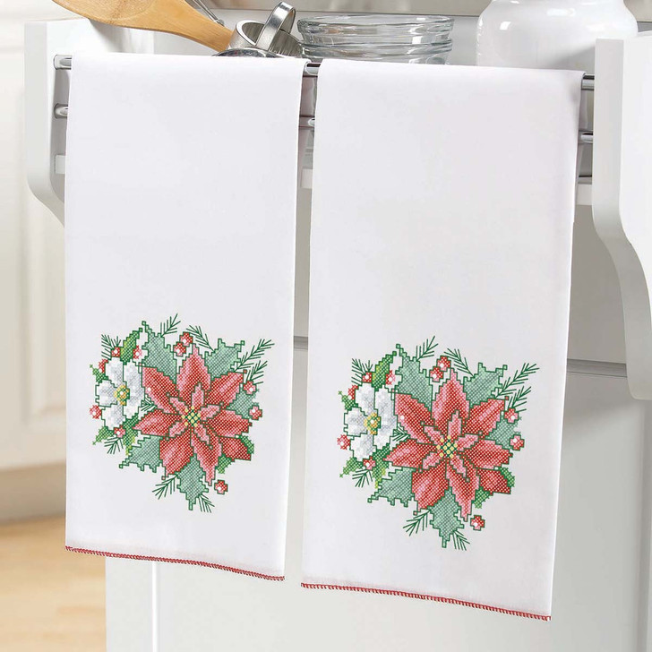 Herrschners Holiday Blooms Towel Pair Thread Kit