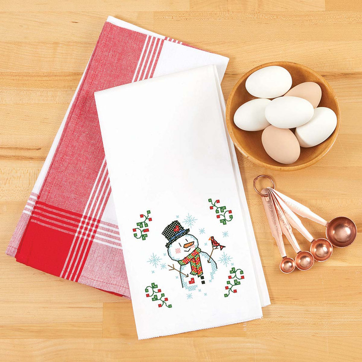 Herrschners Woodland Snowman Towel Pair Thread Kit