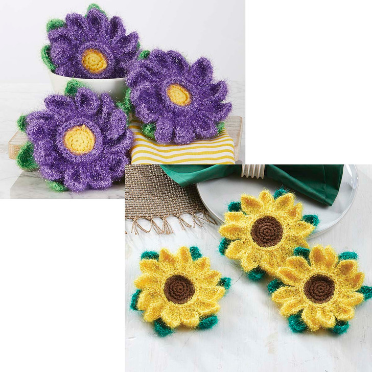 Village Yarn Aster & Sunflower Scrubbies-Buy both Crochet Kit