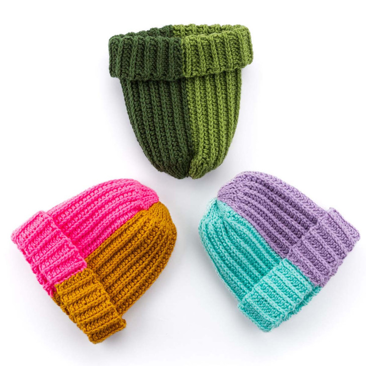 Red Heart Color Rib Duo Beanie-Set of 3 Crochet Kit