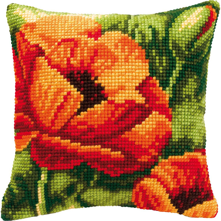 Vervaco Orange Flower Pillow Cover Needlepoint Kit
