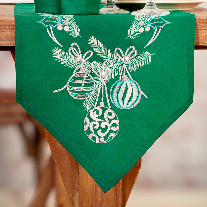 Herrschners Festive Ornaments Tapered Long Table Runner Stamped Embroidery Kit