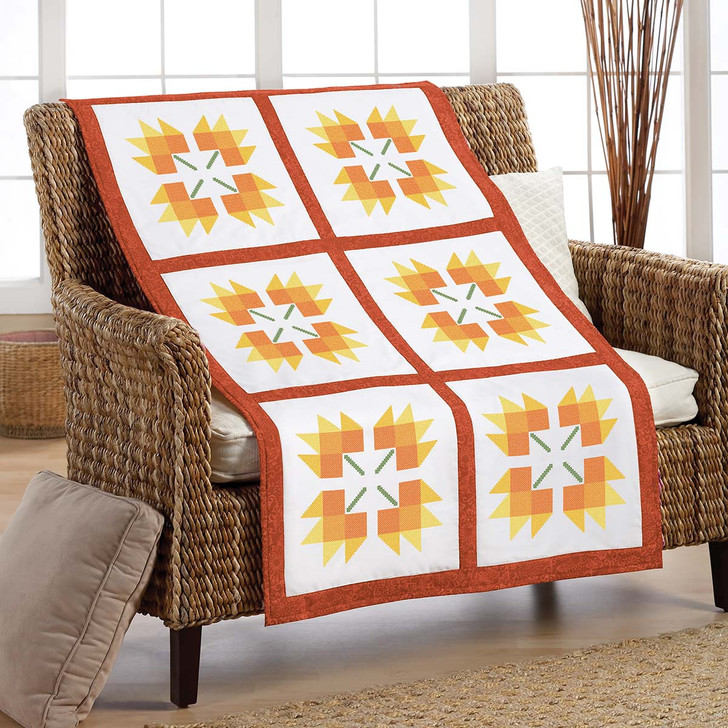 Herrschners Quilted Leaves Quilt Block Stamped Cross-Stitch