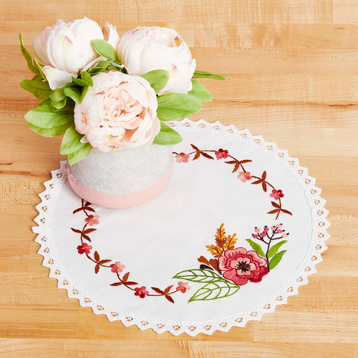 Herrschners Rose Flowers Doily Stamped Embroidery Kit