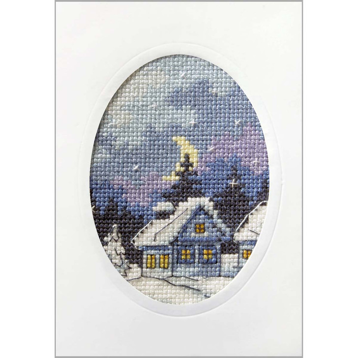Orchidea Winter Night: Moonlight Cottage Greeting Card Counted Cross-Stitch Kit