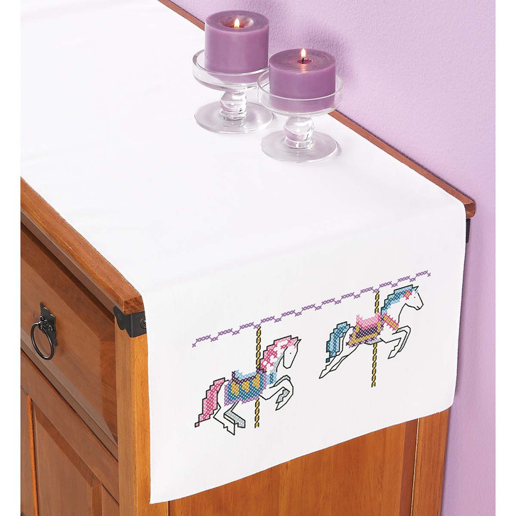Herrschners Carousel Dresser Scarf Stamped Cross-Stitch