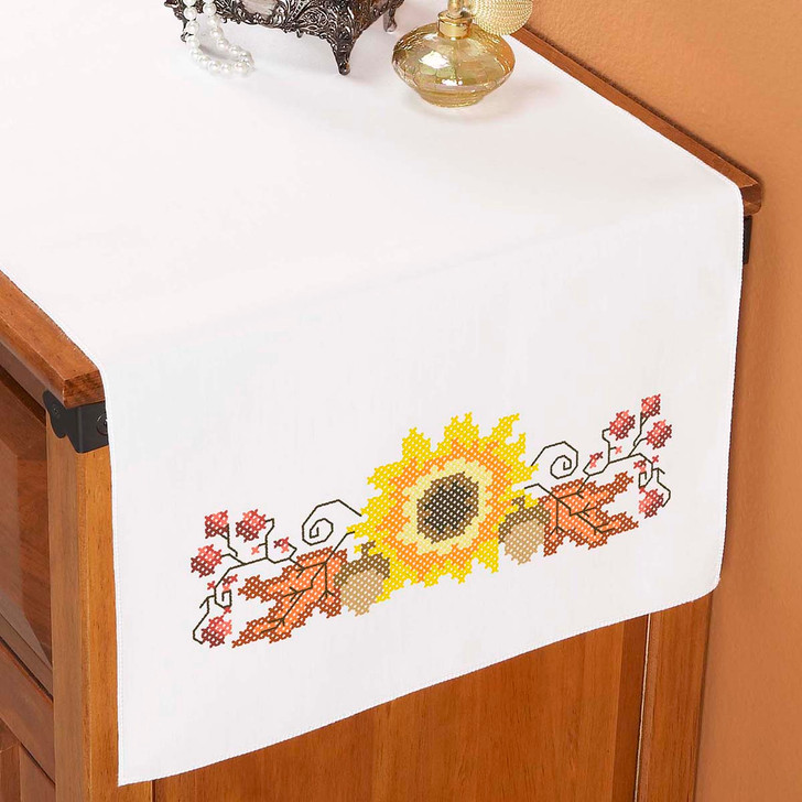 Herrschners Autumn Bounty Dresser Scarf Stamped Cross-Stitch