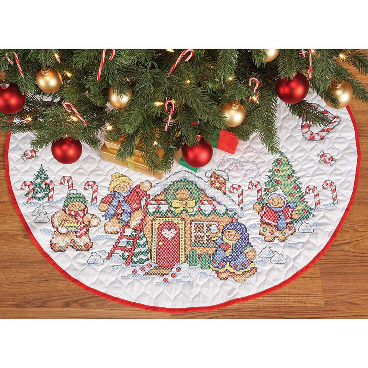 Herrschners Gingerbread Delight Tree Skirt Stamped Cross-Stitch Kit