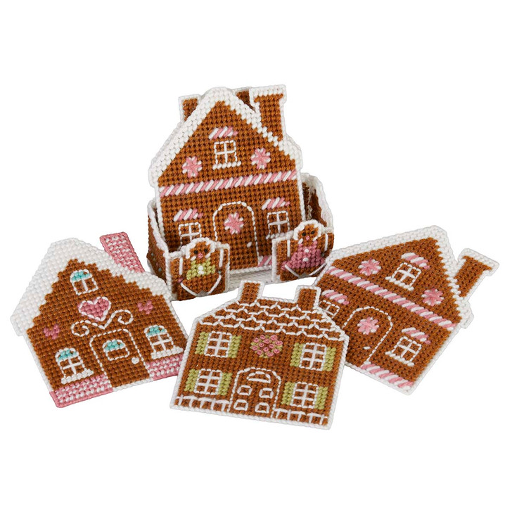 Herrschners Gingerbread Village Coasters with Holder Plastic Canvas Kit