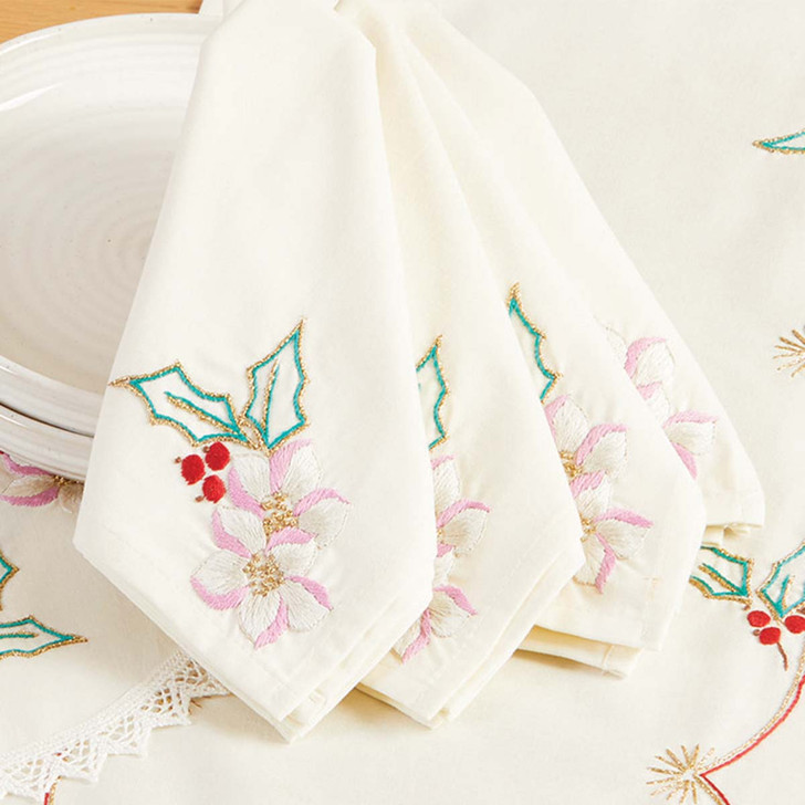Herrschners Cheerful Tidings Napkins Stamped Embroidery Kit