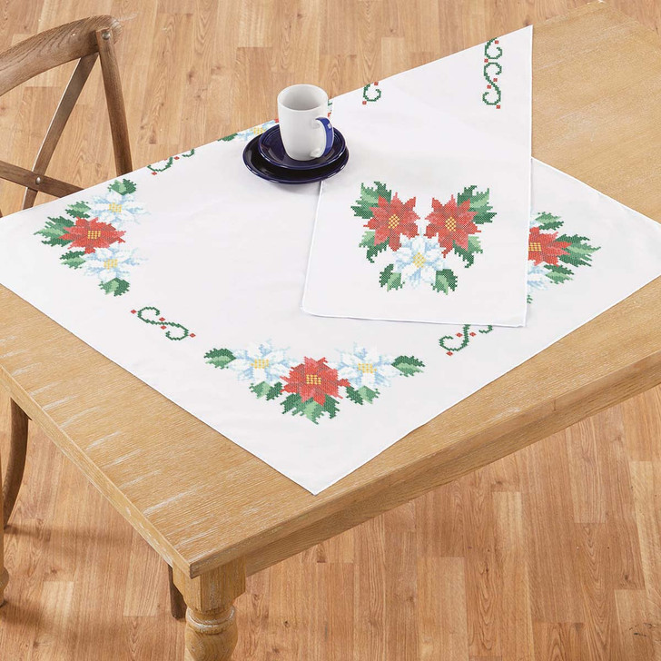 Holiday Poinsettia Topper & Runner Thread Kit
