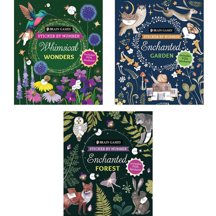 Brain Games Whimsical, Garden, Forest, Set of 3 Sticker by Number