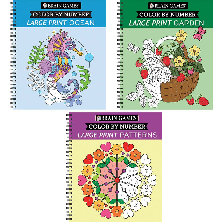 Brain Games Patterns, Garden, Ocean Color By Number , Set of 3 Coloring Book