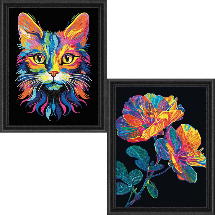 Diamond Dotz Floral & Cat Neon Flock, Set of 2 Diamond Painting