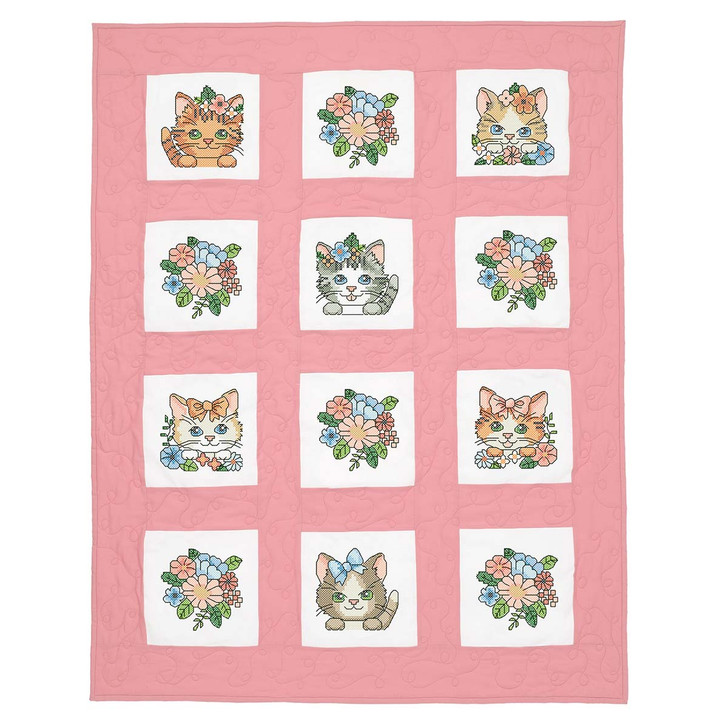 Herrschners Curious Kitten Kid's Quilt Blocks Stamped Cross-Stitch