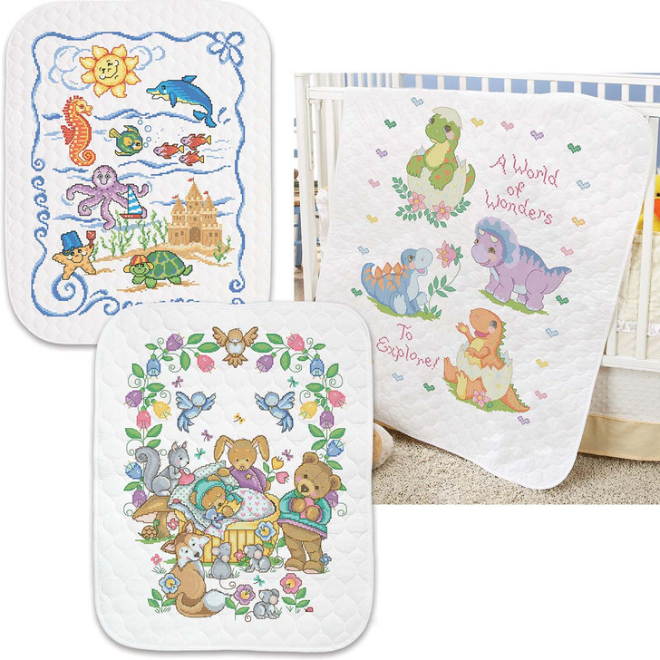 Herrschners Nursery Friends Value Baby Quilt Set Stamped Cross-Stitch