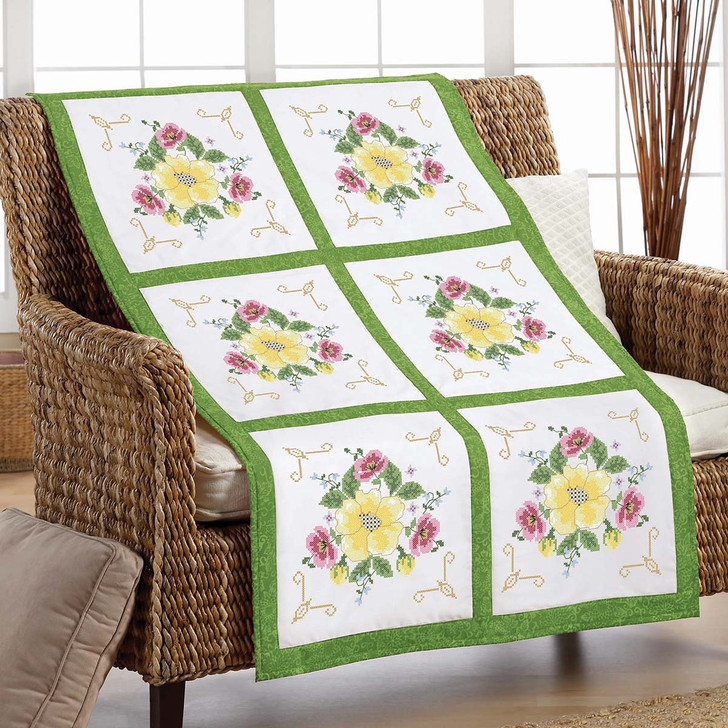 Herrschners Garden Bouquet Quilt Blocks Stamped Cross-Stitch