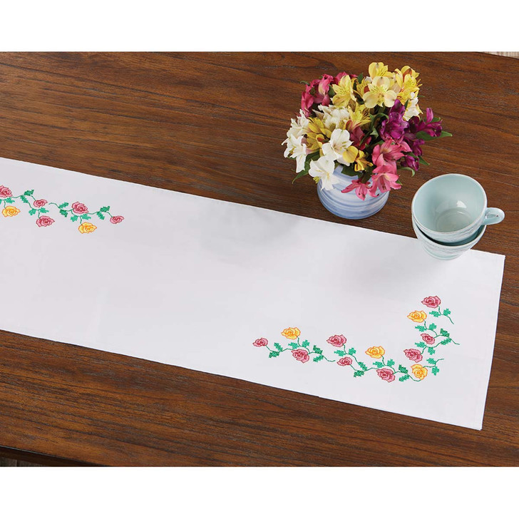 Herrschners Roses in Bloom Table Runner Stamped Cross-Stitch