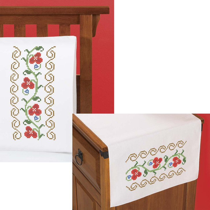 Juliet Pillowcase Pair or Dresser Scarf Thread Kit