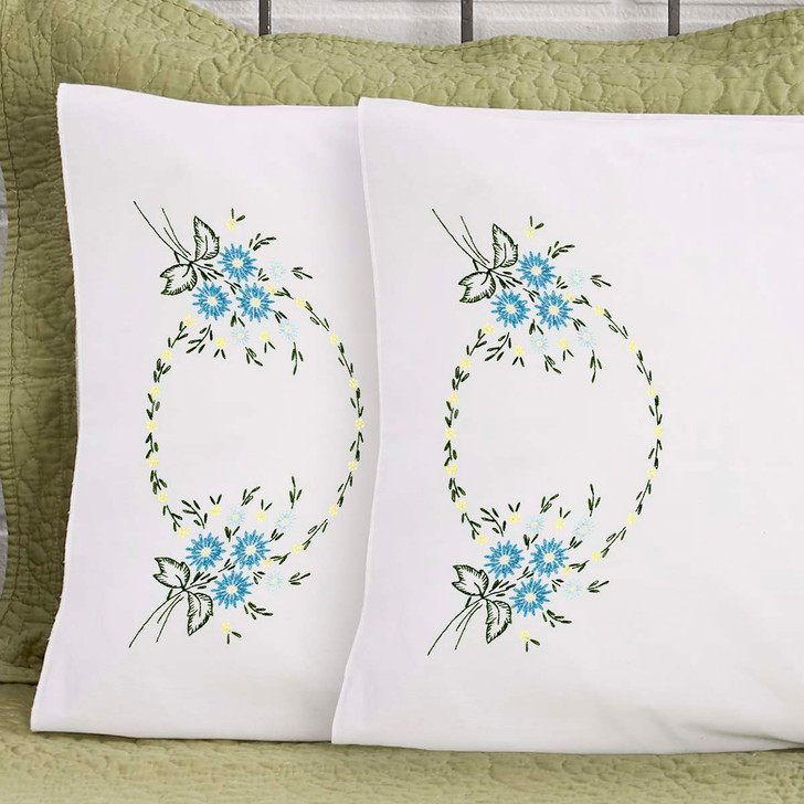 Herrschners Letitia Pillowcase Pair Stamped Embroidery