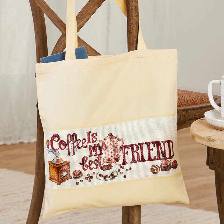 Herrschners Coffee is My Best Friend Tote Counted Cross-Stitch Kit