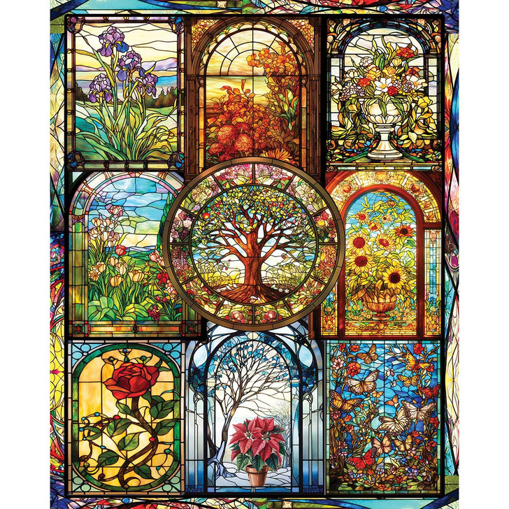 White Mountain Four Season Stained Glass Jigsaw Puzzle