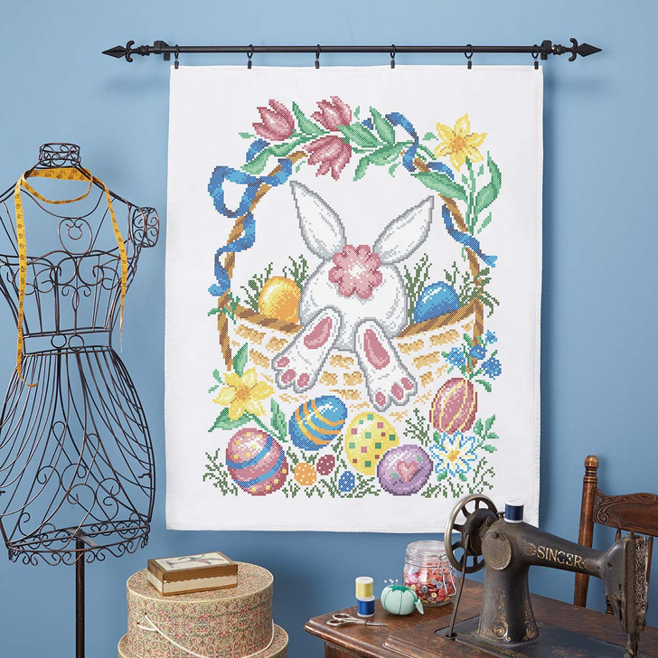 Herrschners Bunny Tails Lap Quilt Top Stamped Cross-Stitch Kit