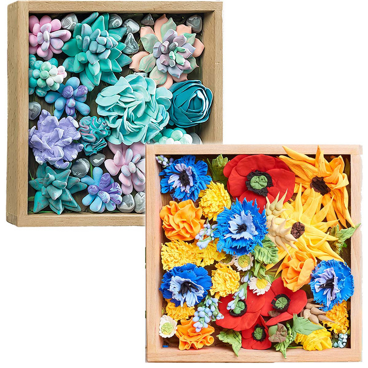 OKTO Succulents & Flowers Clay Kit, Set of 2 Paint Set