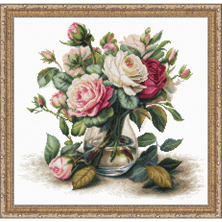 Luca-S Vase with Roses Kit & Frame Counted Cross-Stitch Kit