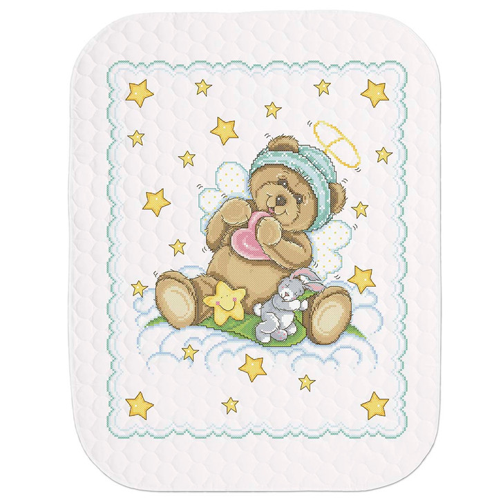 Herrschners Starbright Teddy Value Baby Quilt Stamped Cross-Stitch