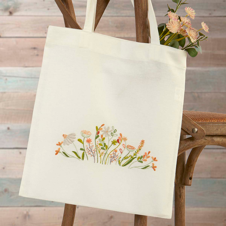 Herrschners Flower Tote Bag Stamped Embroidery Kit