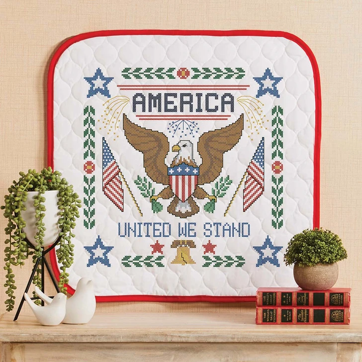 Herrschners United We Stand Wall Hanging SCS Stamped Cross-Stitch Kit