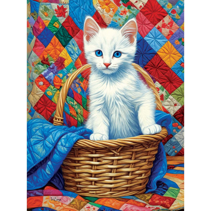SunsOut White Kitten & Quilts Jigsaw Puzzle