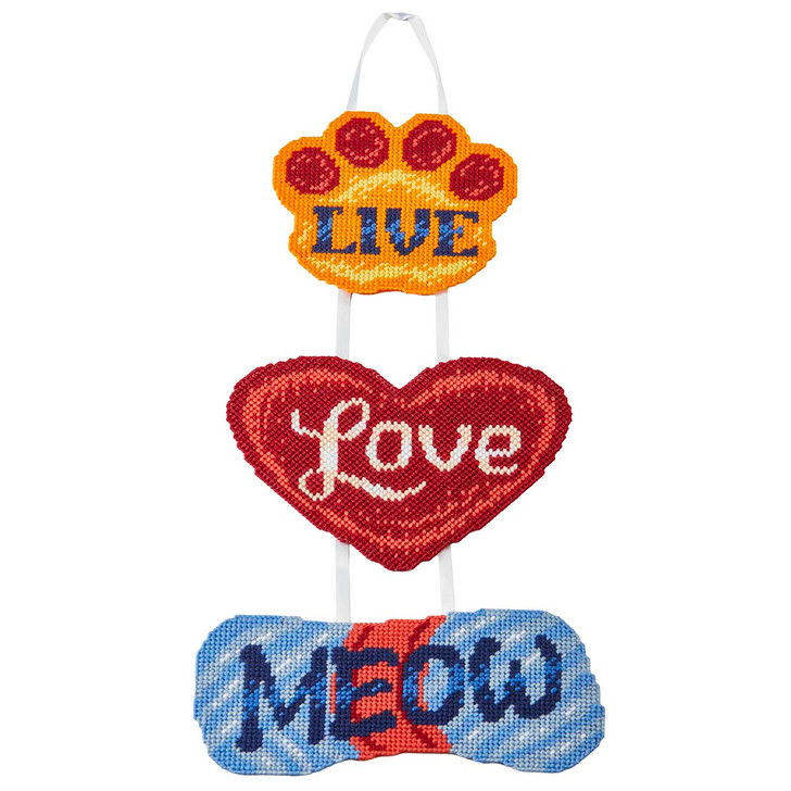Herrschners Live, Love, Meow Wall Hanging Plastic Canvas
